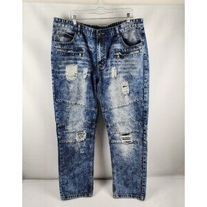 Decibel Jeans Mens 42x32 Blue Distressed Grunge Acid Wash Denim